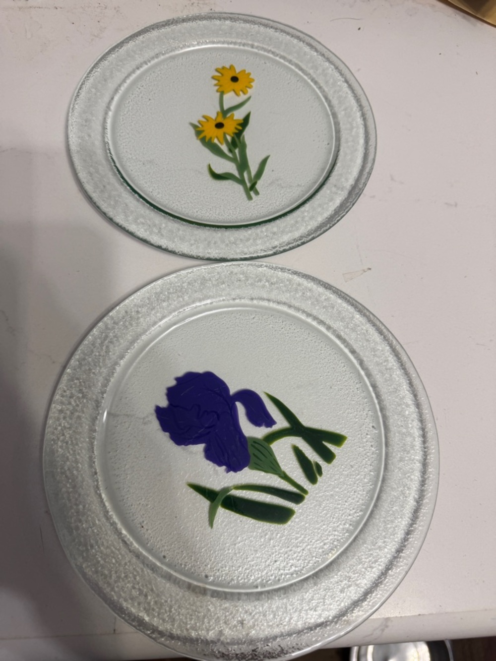 Vintage Fused Glass Floral plates -set of 2 (Sunflower & Iris)